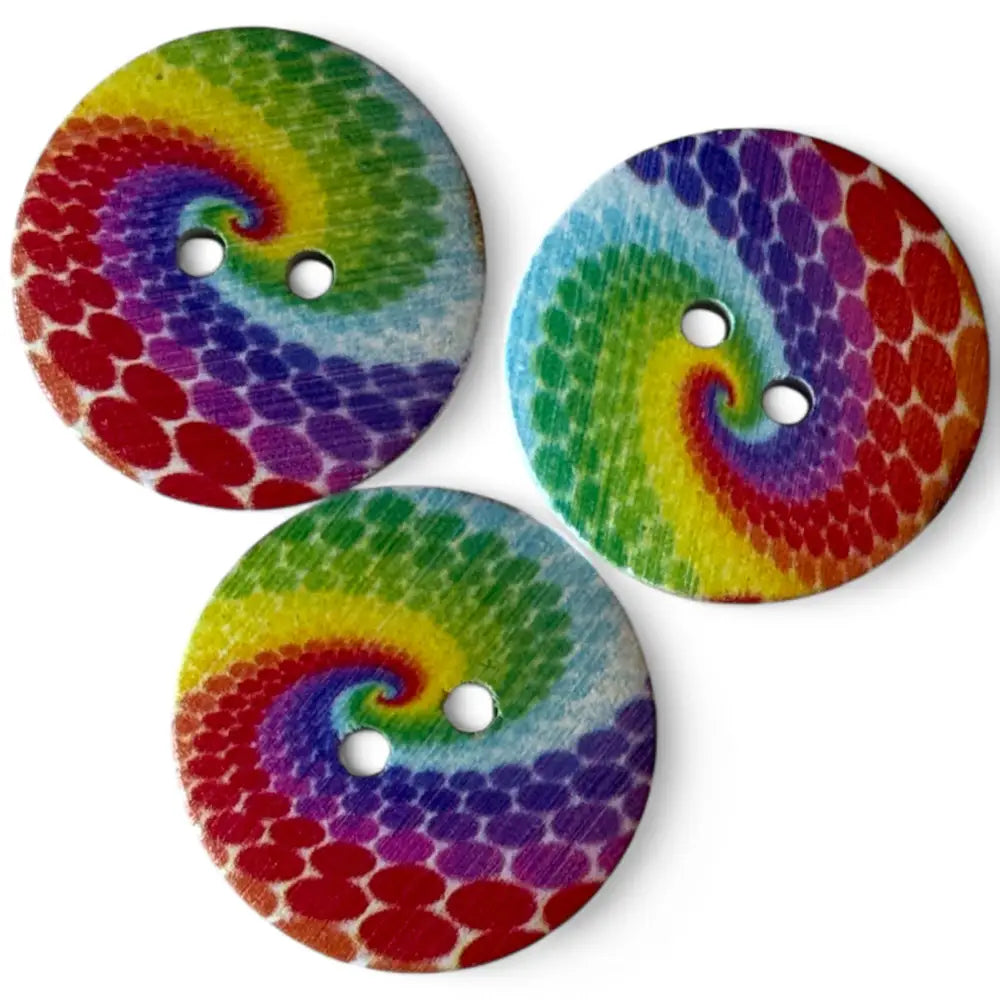 KnitForLess Wooden Sewing Buttons 25mm Rainbow Swirl Pattern 2 Holes Round Large
