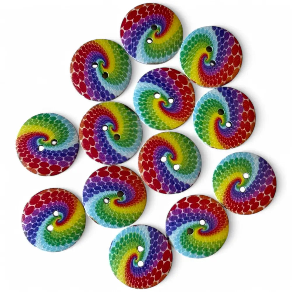 KnitForLess Wooden Sewing Buttons 25mm Rainbow Swirl Pattern 2 Holes Round Large