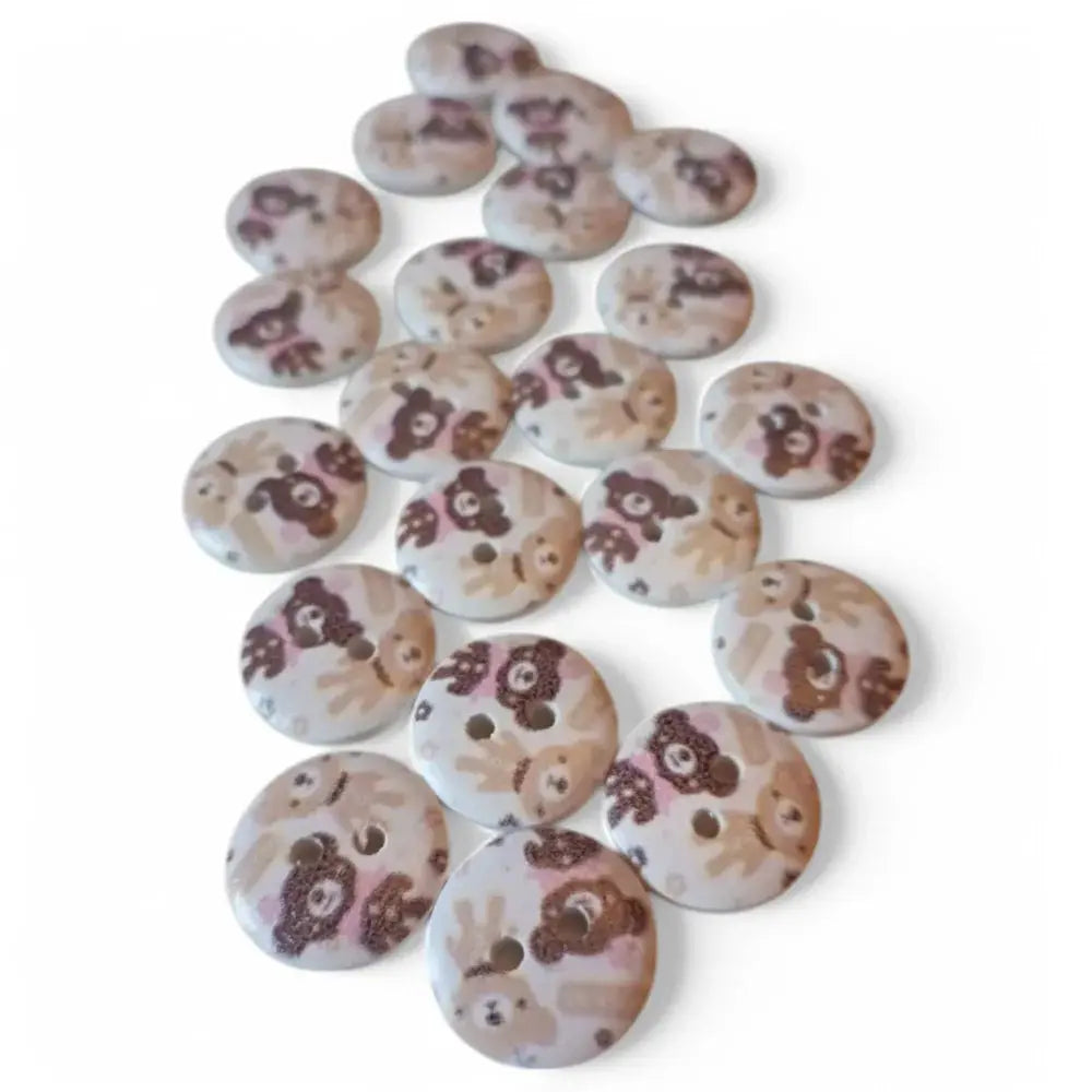 Round, floral-patterned buttons.