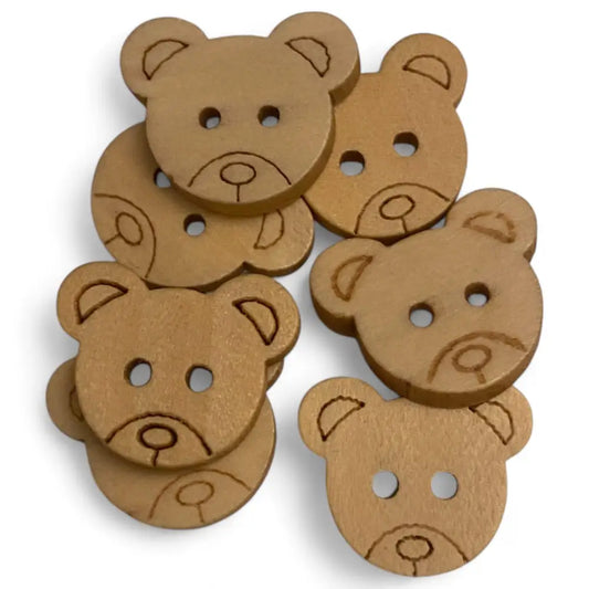 KnitForLess Wooden Teddy Bear Buttons 18mm 2 Hole Natural for Sewing and Knitting Craft
