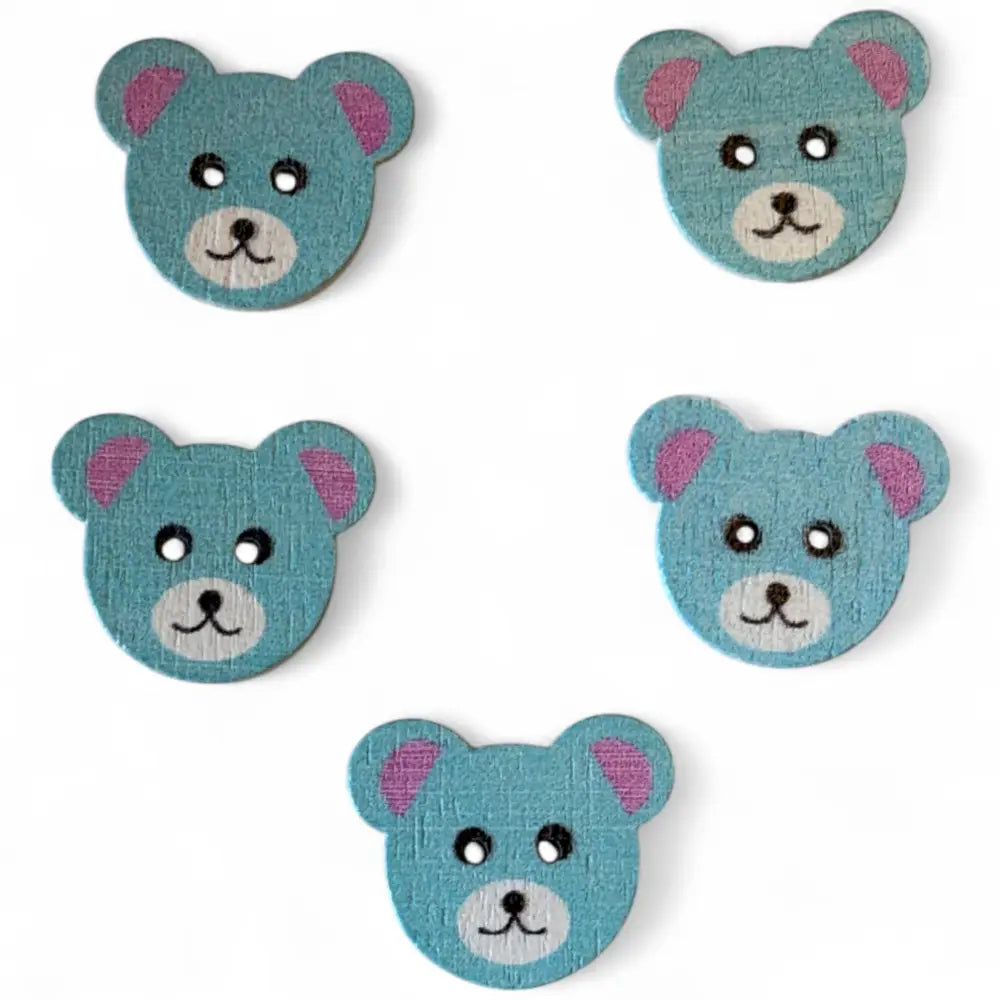 KnitForLess Wooden Teddy Bear Buttons 2-Hole Blue for Sewing and Knitting 18mx15mm