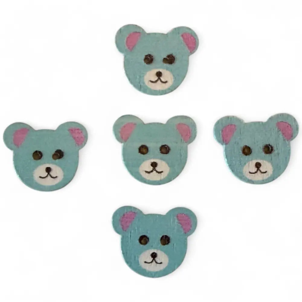 KnitForLess Wooden Teddy Bear Buttons 2-Hole Blue for Sewing and Knitting 18mx15mm