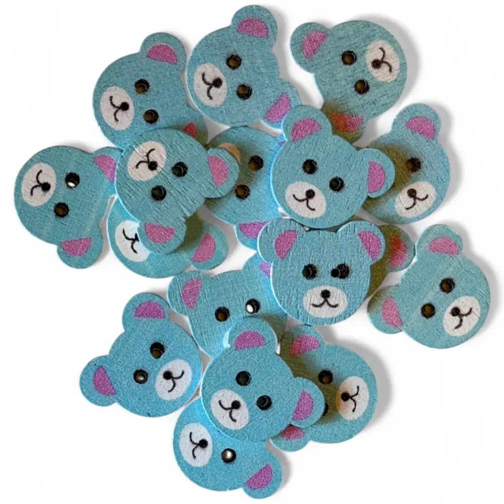 KnitForLess Wooden Teddy Bear Buttons 2-Hole Blue for Sewing and Knitting 18mx15mm