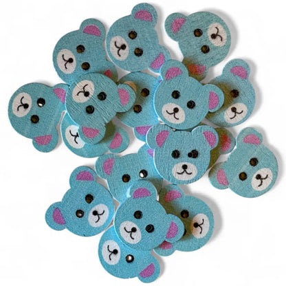 KnitForLess Wooden Teddy Bear Buttons 2-Hole Blue for Sewing and Knitting 18mx15mm