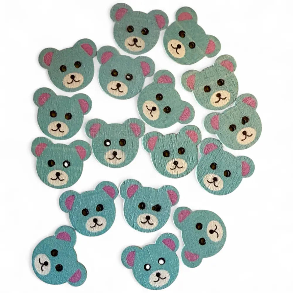 KnitForLess Wooden Teddy Bear Buttons 2-Hole Blue for Sewing and Knitting 18mx15mm