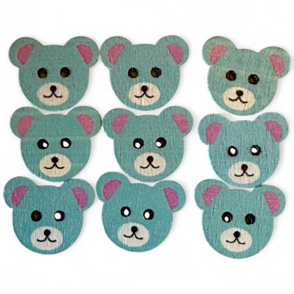 KnitForLess Wooden Teddy Bear Buttons 2-Hole Blue for Sewing and Knitting 18mx15mm