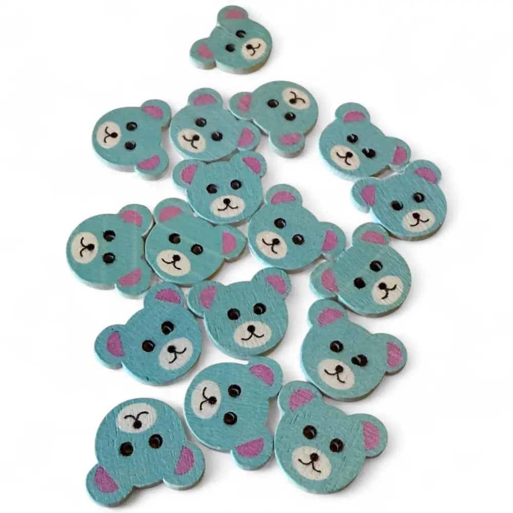 KnitForLess Wooden Teddy Bear Buttons 2-Hole Blue for Sewing and Knitting 18mx15mm