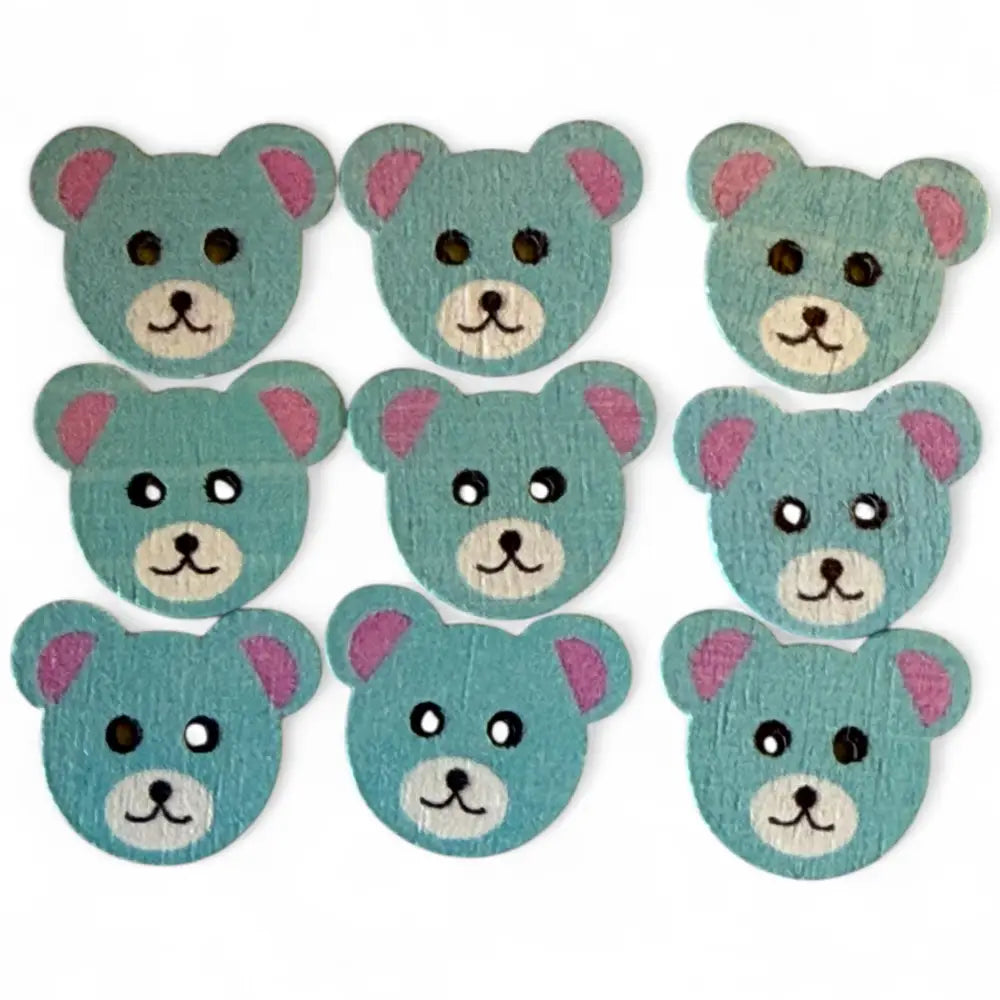 KnitForLess Wooden Teddy Bear Buttons 2-Hole Blue for Sewing and Knitting 18mx15mm