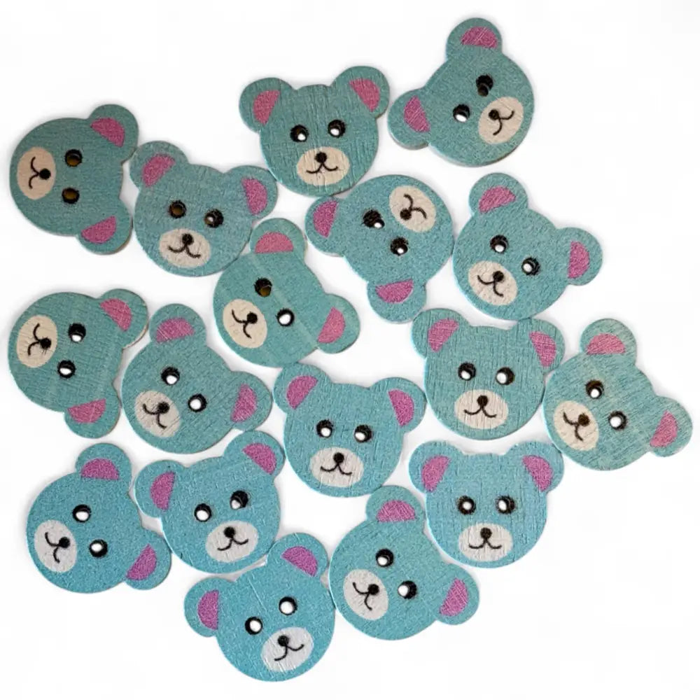 KnitForLess Wooden Teddy Bear Buttons 2-Hole Blue for Sewing and Knitting 18mx15mm