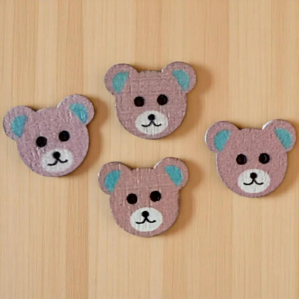 KnitForLess Wooden Teddy Bear Buttons Baby Pink 18 x 15 mm for Sewing and Knitting