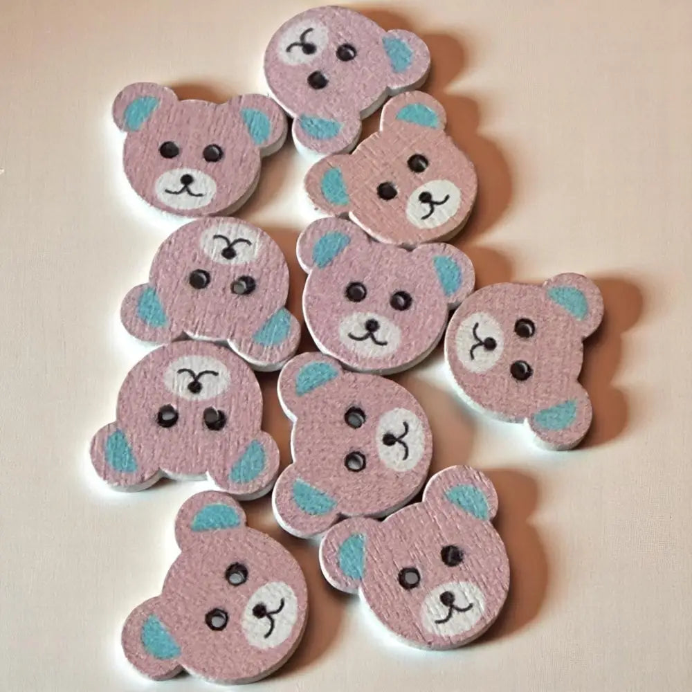 KnitForLess Wooden Teddy Bear Buttons Baby Pink 18 x 15 mm for Sewing and Knitting