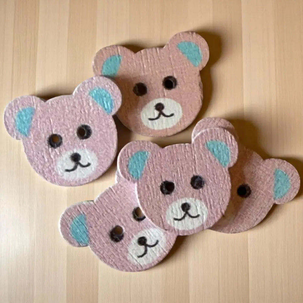KnitForLess Wooden Teddy Bear Buttons Baby Pink 18 x 15 mm for Sewing and Knitting