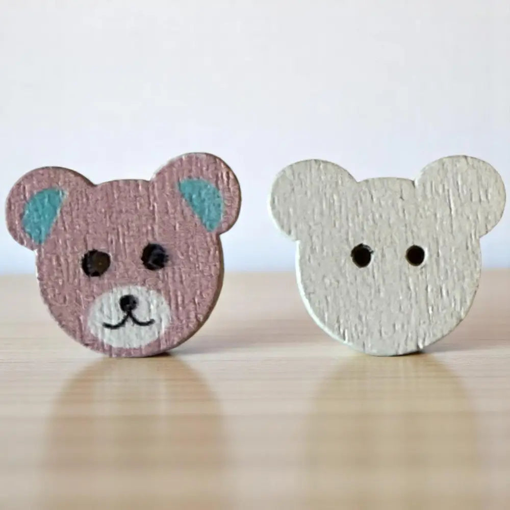 KnitForLess Wooden Teddy Bear Buttons Baby Pink 18 x 15 mm for Sewing and Knitting