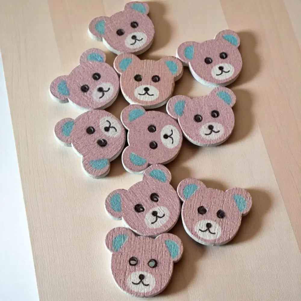 KnitForLess Wooden Teddy Bear Buttons Baby Pink 18 x 15 mm for Sewing and Knitting