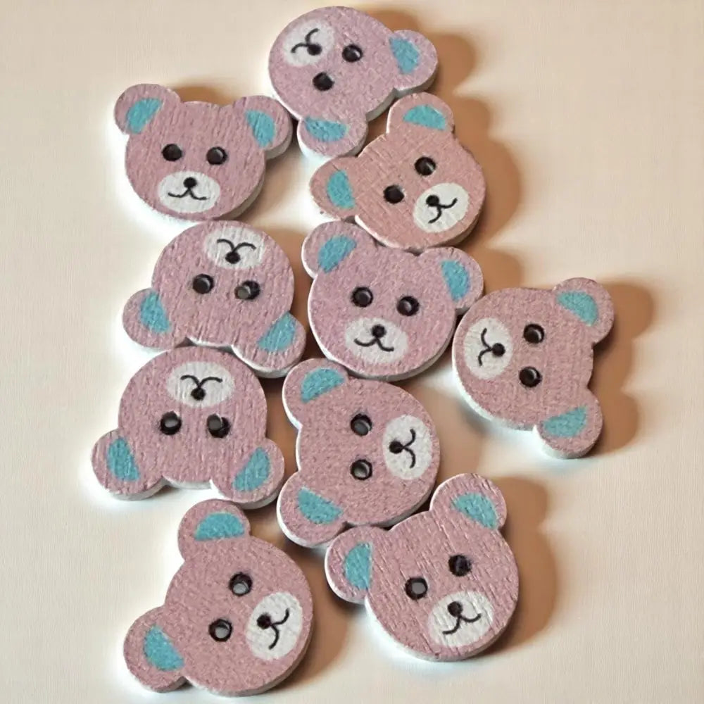 KnitForLess Wooden Teddy Bear Buttons Baby Pink 18 x 15 mm for Sewing and Knitting