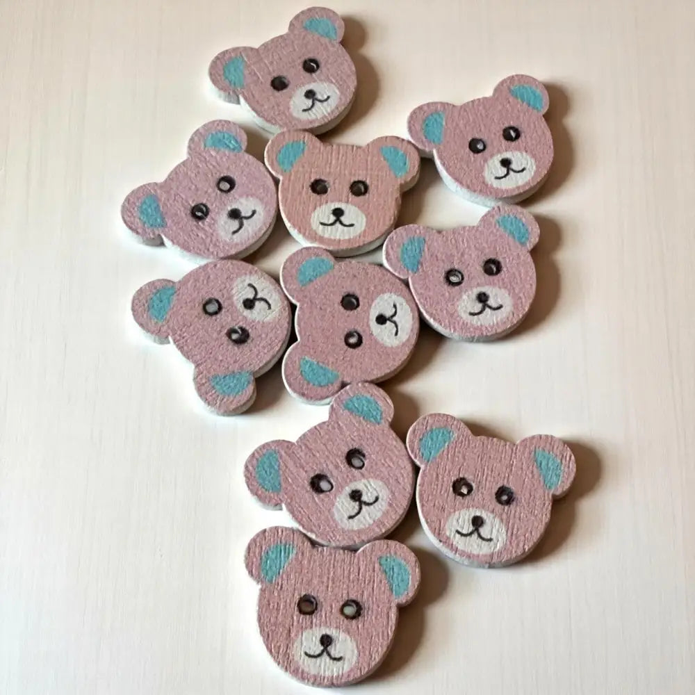 KnitForLess Wooden Teddy Bear Buttons Baby Pink 18 x 15 mm for Sewing and Knitting