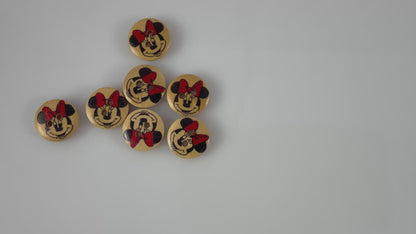 Disney 15mm Minnie Mouse Wooden Sewing Buttons - 2 Hole Knitting Cardigan Buttons - Pack of 10 - Cute Craft Supplies for Kids & Adults