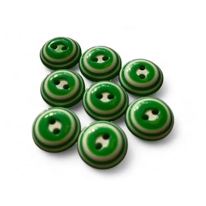 Green and white striped buttons.