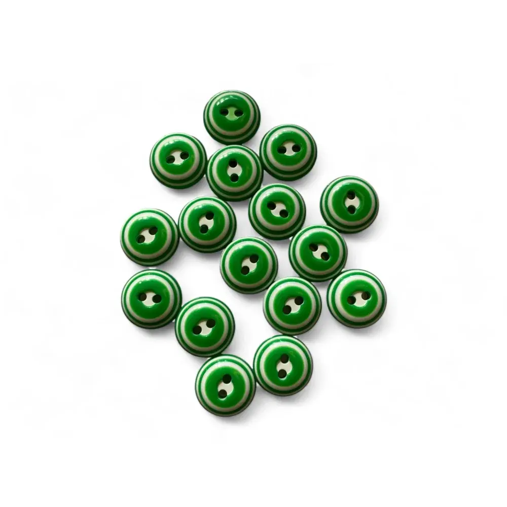Green and white striped buttons.