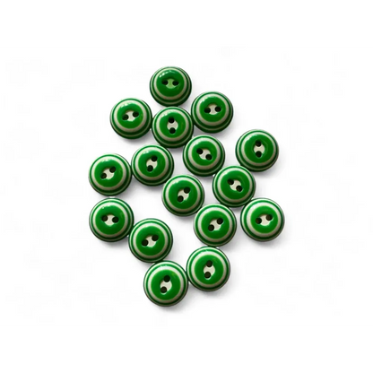 Green and white striped buttons.