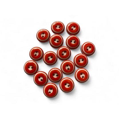 Red and white two-hole buttons.
