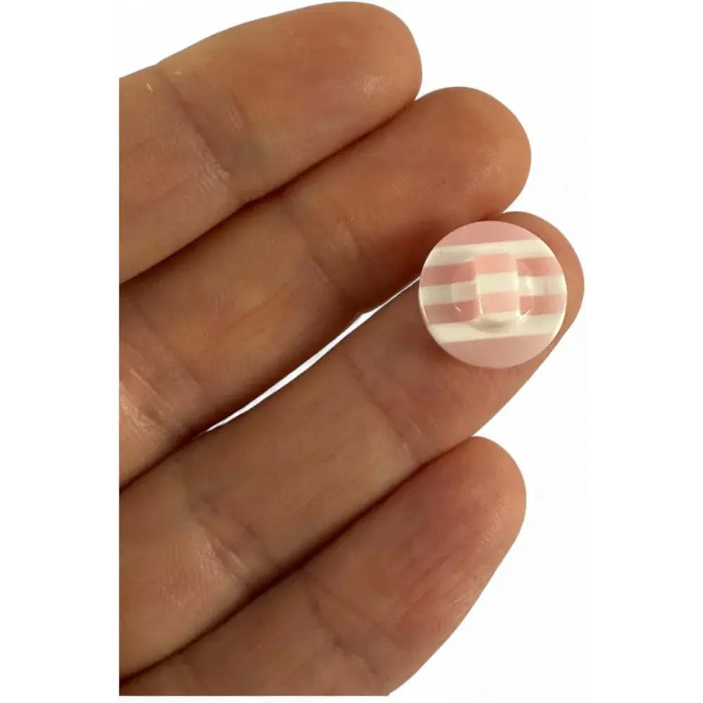 Pink and white striped button.