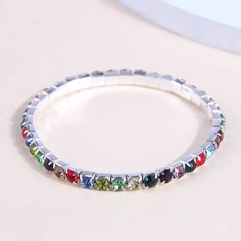 Colorful rhinestone stretch bracelet.