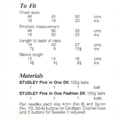 Vintage Studley Knitting Pattern 447 Sweater And Cardigan Digital Download Pdf KnitForLess