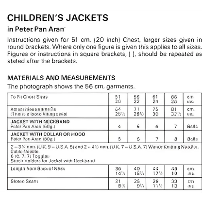 Vintage Peter Pan Super Cute Aran Children’s Jacket Very Easy Knitting Pattern PDF Instant Download